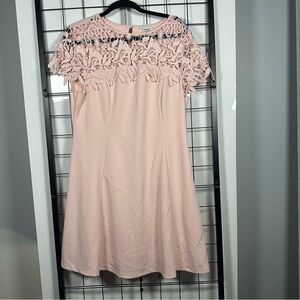 Venus Pastel Pink Lace Top Short Sleeve Dress w/ Button Back Closure Women's XL